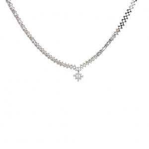 Elegant Diamond Tennis Necklace with Floral Pendant