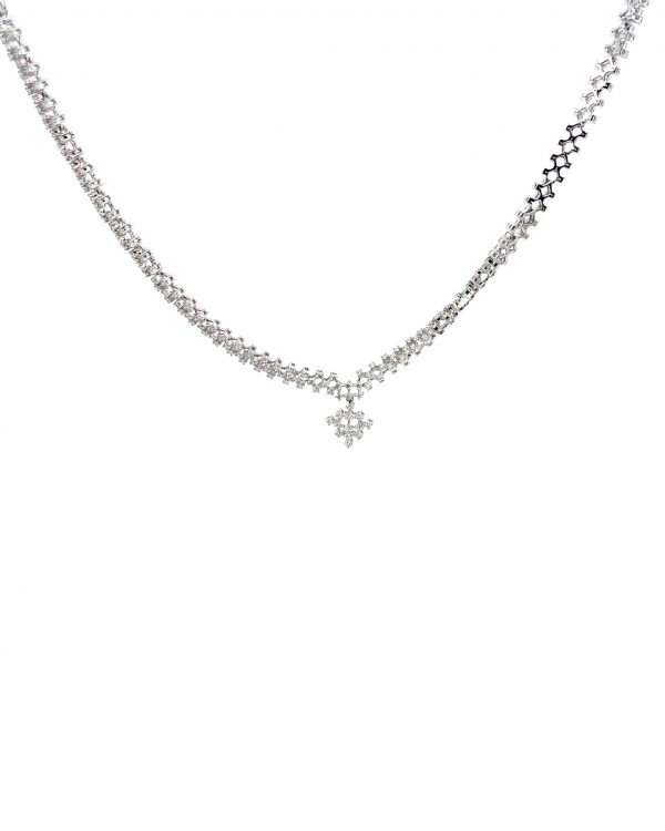 Elegant Diamond Tennis Necklace with Floral Pendant