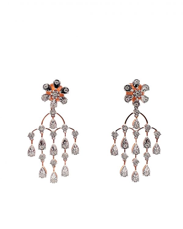 Elegant Floral Chandelier Earrings with Rose Gold Accents OE579