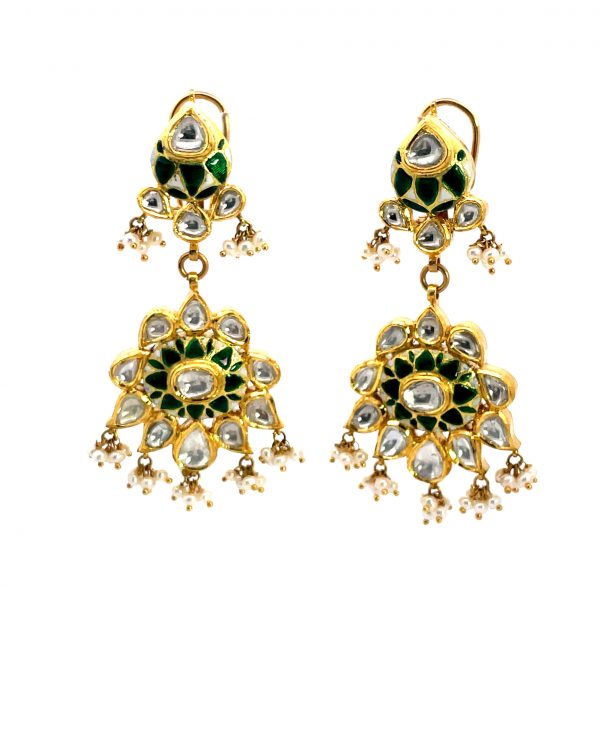 Royal Kundan & Meenakari Chandbali Earrings